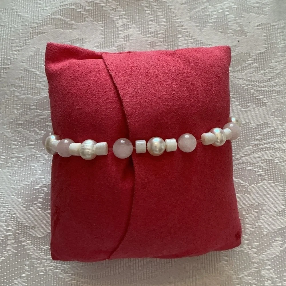 Rose Quartz Pearl Bracelet and Earring Set